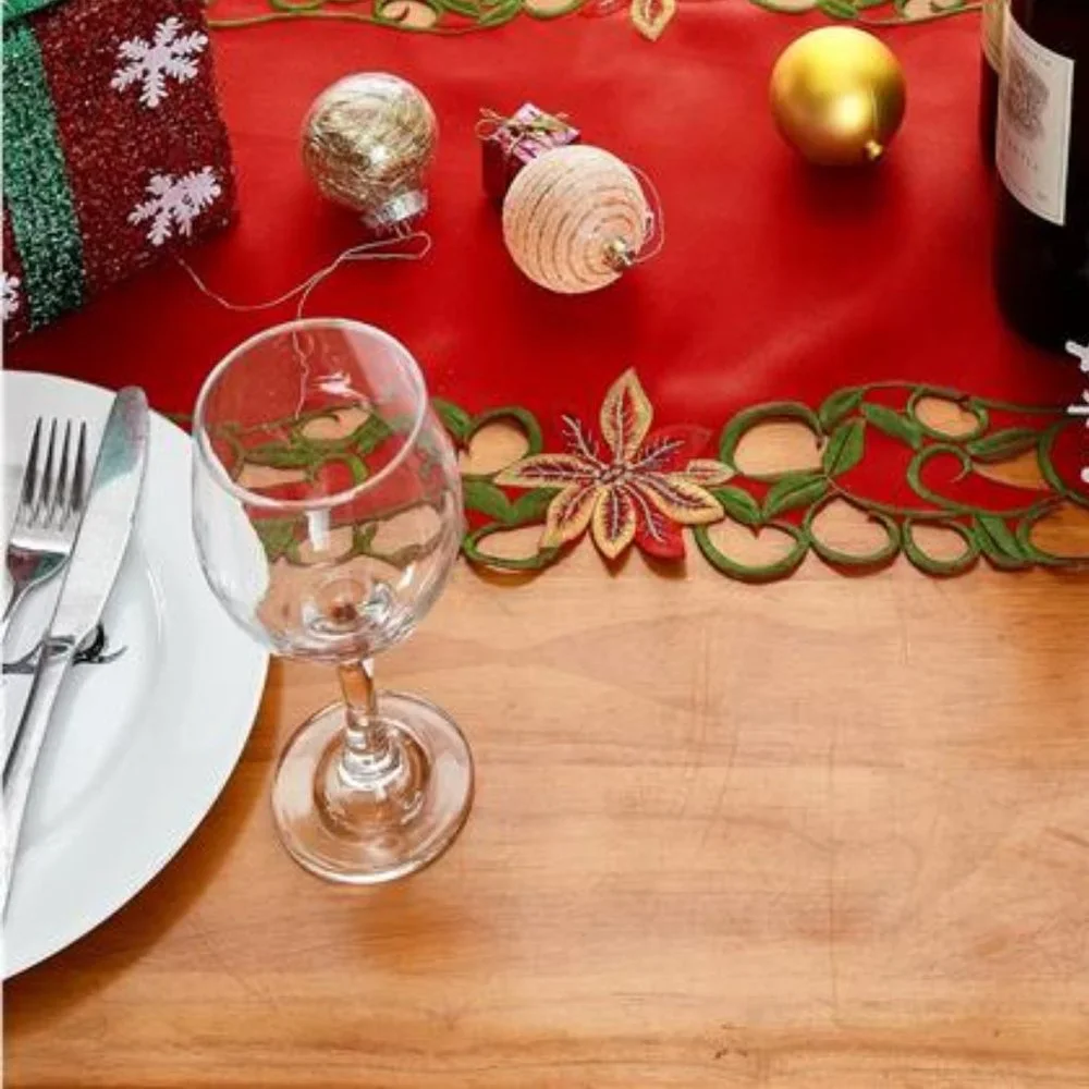 Christmas Table Runner Red Embroidered Decorative Cloth Holiday Decor Decoration